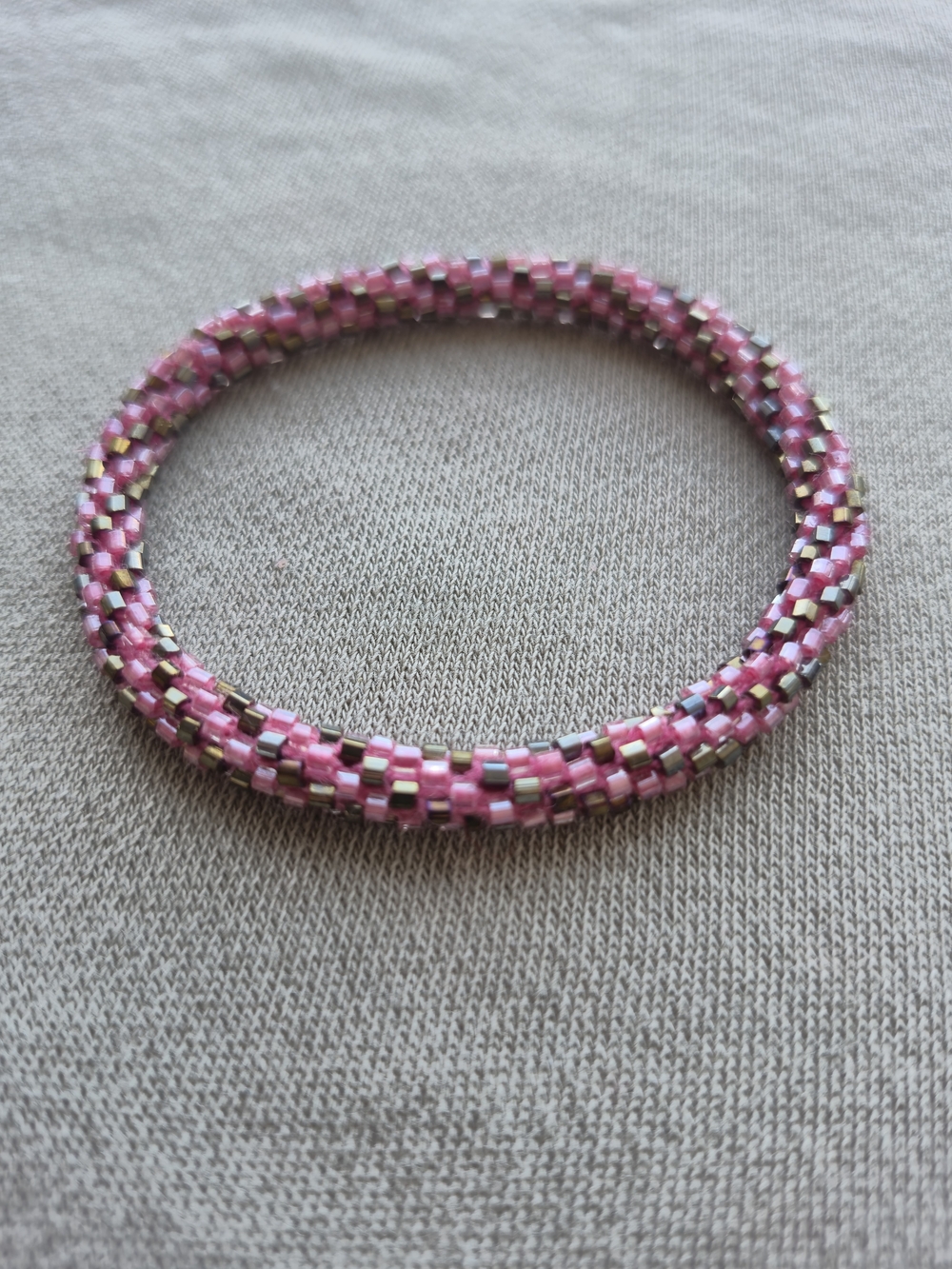 Pink Beaded Coil Bracelet with Metallic Accents